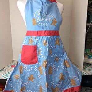 Pantry Blue Brown & Red Gingerbread Man Apron, 1 Pocket, Tie at Neck & Waist